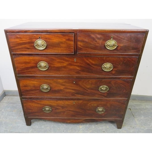 741 - A Georgian flame mahogany straight front chest of good colour, housing two short over three long gra... 