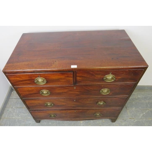 741 - A Georgian flame mahogany straight front chest of good colour, housing two short over three long gra... 