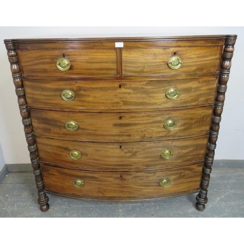 743 - A Regency Period mahogany chest, housing two short over four long graduated cock-beaded drawers with... 