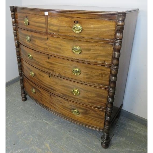 743 - A Regency Period mahogany chest, housing two short over four long graduated cock-beaded drawers with... 