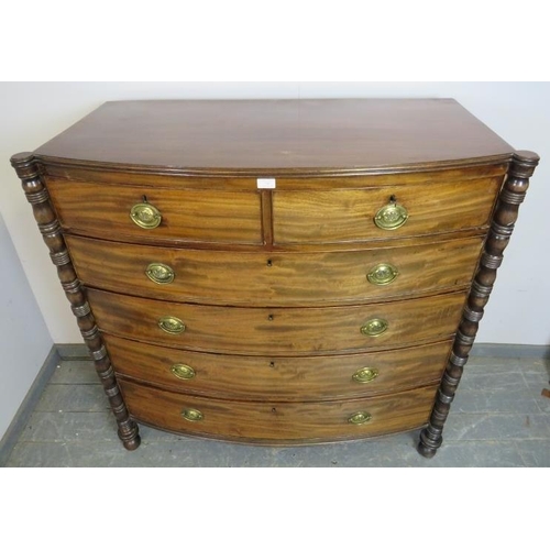 743 - A Regency Period mahogany chest, housing two short over four long graduated cock-beaded drawers with... 