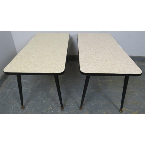 777 - A pair of vintage mid-century rectangular side tables, the formica tops on removable dansette suppor... 