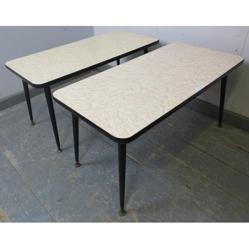 777 - A pair of vintage mid-century rectangular side tables, the formica tops on removable dansette suppor... 