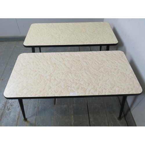 777 - A pair of vintage mid-century rectangular side tables, the formica tops on removable dansette suppor... 