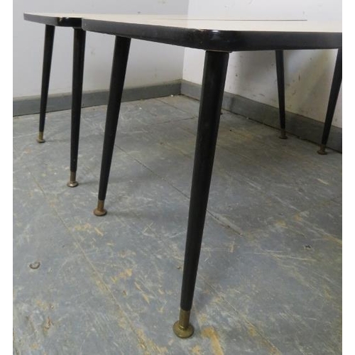 777 - A pair of vintage mid-century rectangular side tables, the formica tops on removable dansette suppor... 