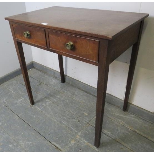 787 - A Georgian mahogany side table, having two short cock-beaded drawers with pressed brass handles, on ... 