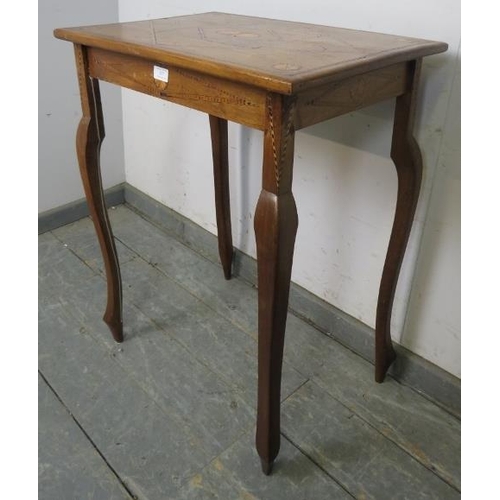 827 - An Edwardian walnut hall table, having parquetry inlay and batwing roundels, on cabriole supports wi... 