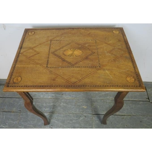 827 - An Edwardian walnut hall table, having parquetry inlay and batwing roundels, on cabriole supports wi... 