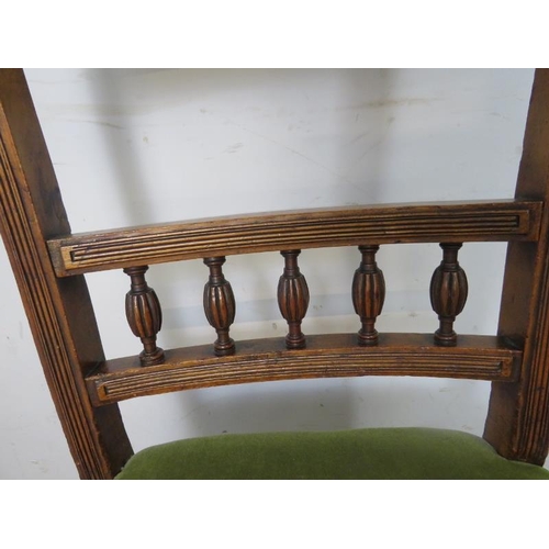 868 - A set of six turn of the century mahogany dining chairs, the reeded backs with fluted spindles, upho... 