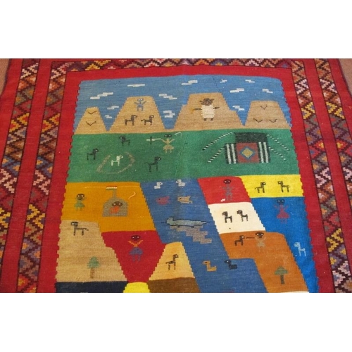 924 - South West Persian Qashqai Kilim rug. A colourful happy rug with styalised animals and bold colours.... 