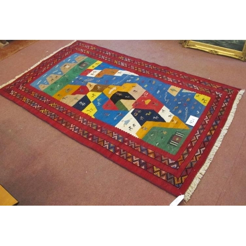 924 - South West Persian Qashqai Kilim rug. A colourful happy rug with styalised animals and bold colours.... 