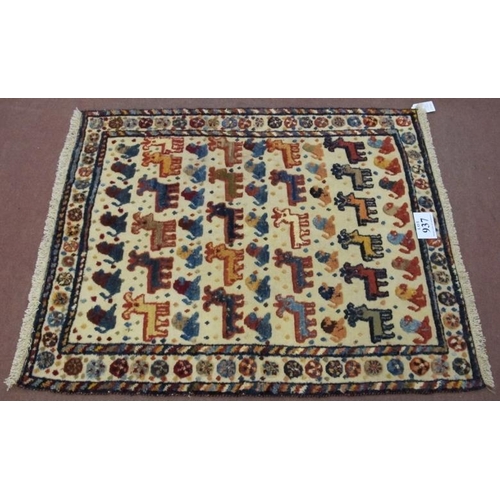 937 - North East Persian Sumak Kilim. Overall pattern of raised wool styalised animals on a cream ground. ... 