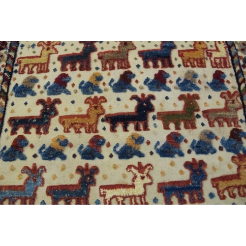 937 - North East Persian Sumak Kilim. Overall pattern of raised wool styalised animals on a cream ground. ... 