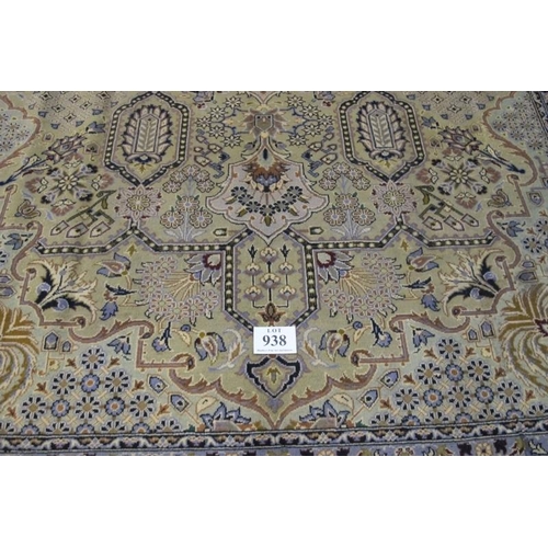 938 - Central Persian Kashmar carpet. Central motif and a repeat pattern central field on cream ground. 40... 