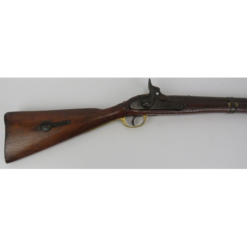 218 - A percussion cap rifle, 19th century. Probably an Enfield rifle. With brass guard and mounts, the ca... 