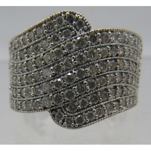 321A - An 18ct white gold diamond ring consisting of six bands of diamonds, approx 1.5cts, size P. Approx w... 