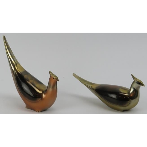 13 - Two Scandinavian mixed metal stylised bird figurines, mid 20th century. (2 items) 14.7 cm length, 12... 