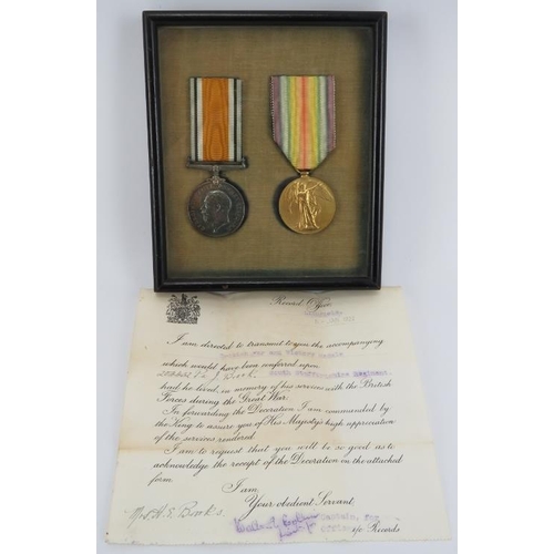 22 - A British World War I British War and Victory Medal. Posthumously awarded to ’204432 PTE J Brook S S... 