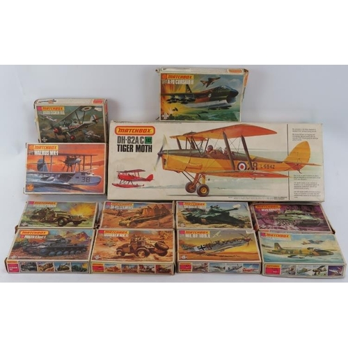 253 - Twelve Matchbox military model making kits. Notable items include a Tiger Moth, Siskin, Messerschmit... 