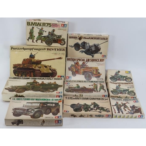 254 - Ten Tamiya military model making kits. (10 items). 
Condition report: Some age related wear as illus... 