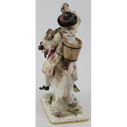 27 - A Meissen porcelain figure of a tailor riding a goat modelled after Count von Bruhl, 19th century. F... 