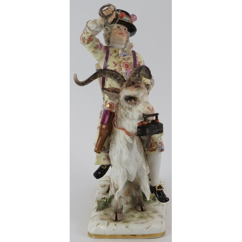 27 - A Meissen porcelain figure of a tailor riding a goat modelled after Count von Bruhl, 19th century. F... 