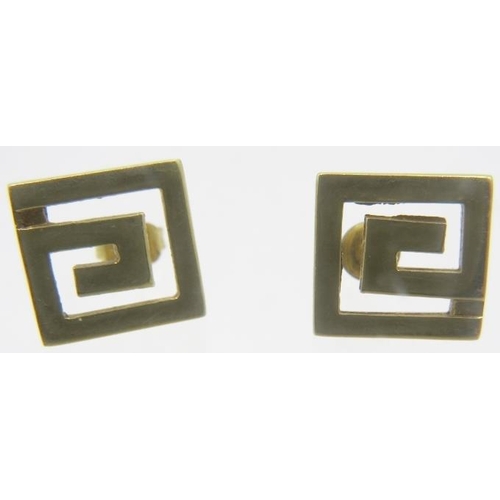 351 - A pair of 18ct yellow gold Greek Key design earrings. Approx 5 grams.
Condition report: Slight surfa... 