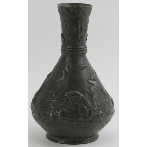 37 - A nautical themed pewter vase designed by Charles Théodore Perron (1862-1934), late 19th/early 20th ... 