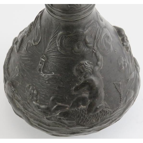 37 - A nautical themed pewter vase designed by Charles Théodore Perron (1862-1934), late 19th/early 20th ... 