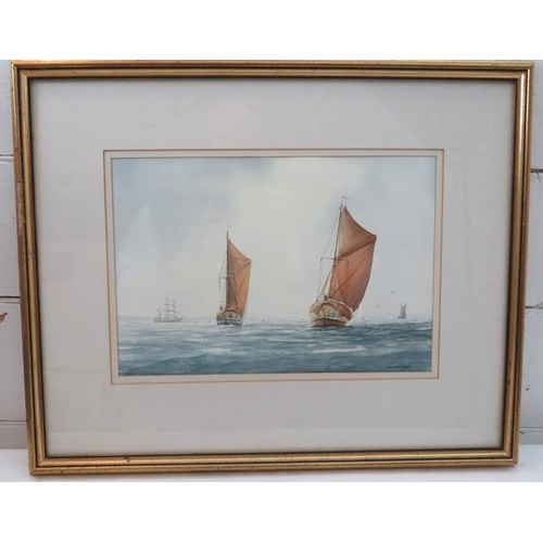 552 - Alan Whitehead, born 1952 Isle of Sheppey. Framed and glazed, boats in full sail. Signed Alan Whiteh... 