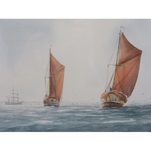 552 - Alan Whitehead, born 1952 Isle of Sheppey. Framed and glazed, boats in full sail. Signed Alan Whiteh... 