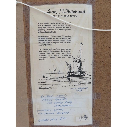 552 - Alan Whitehead, born 1952 Isle of Sheppey. Framed and glazed, boats in full sail. Signed Alan Whiteh... 