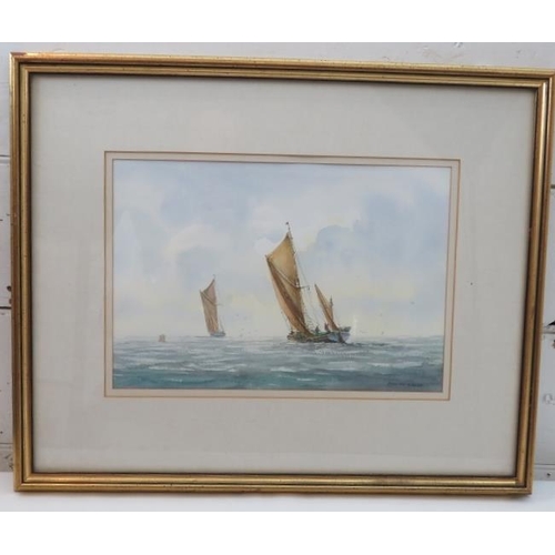 553 - Alan Whitehead, born 1952, Isle of Sheppey, framed and glazed, boats in full sail, signed lower righ... 