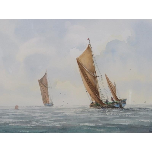 553 - Alan Whitehead, born 1952, Isle of Sheppey, framed and glazed, boats in full sail, signed lower righ... 