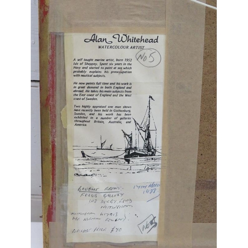 553 - Alan Whitehead, born 1952, Isle of Sheppey, framed and glazed, boats in full sail, signed lower righ... 