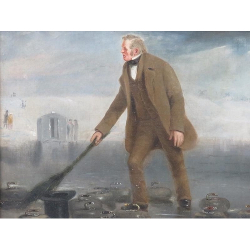 557 - N C BIHEL, 19th Century gilt framed oil on canvas, Victorian figure curling, 37cm x 50cm.
Condition ... 