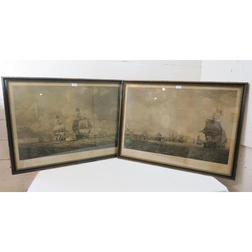 558 - Two large framed and glazed Naval engravings, painted by Robert Cleverley of the Royal Navy, origina... 