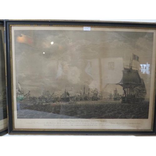 558 - Two large framed and glazed Naval engravings, painted by Robert Cleverley of the Royal Navy, origina... 