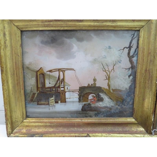 560 - Three Georgian framed pictures under glass, after George Morland, country rural scenes of everyday l... 