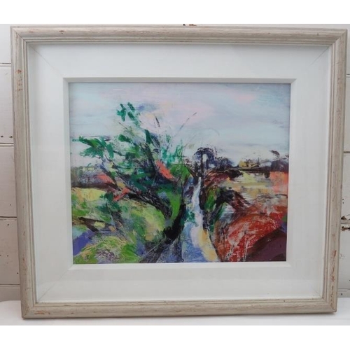 563 - Contemporary Irish, William Grace - A Framed and glazed oil on board, country landscape with river, ... 