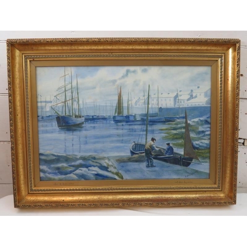 564 - H. Cecil Hallam, 19th/20th Century - A framed and glazed watercolour on paper, Port St. Mary, Isle o... 