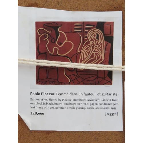 565 - After Pablo Picasso - A framed and glazed linocut, the original edition was cut from one block reduc... 