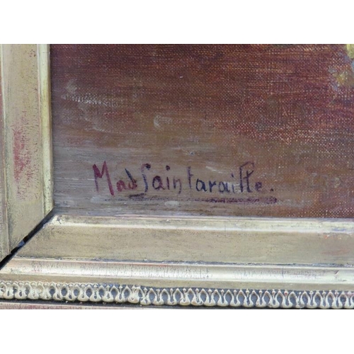 567 - Mad Saintaraille 19th/20th century - An oil on canvas, set in a heavy gilt carved frame. Still life ... 