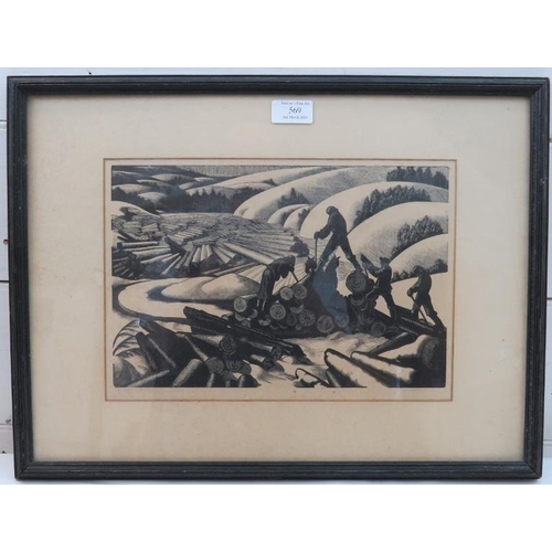 569 - Clare Leighton, British 1898 - 1989. Signed wood engraving 'Landing', 23cm x 33cm, C1930.
Condition ... 