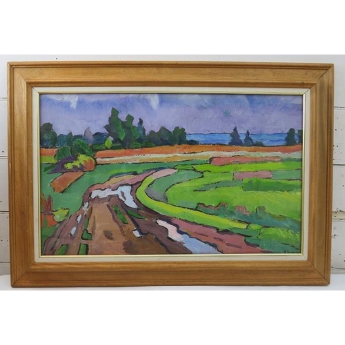 570 - Viktor Templin 1920 - 1994, framed and glazed, oil on board, Summerfield's. 44cm x 71cm. Christies 2... 