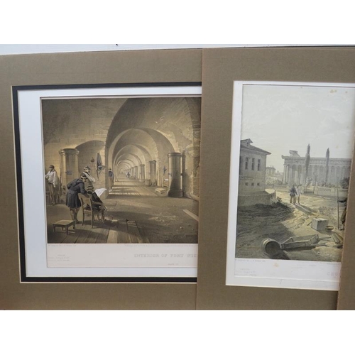 572 - 10 unframed 19th Century engravings/plates with mounts, to include interior of Fort Nicholas, excava... 