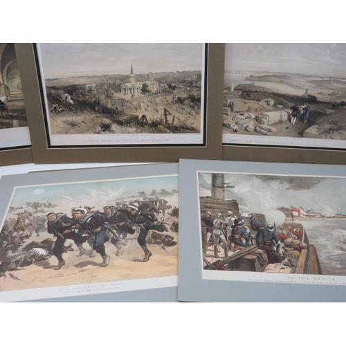 572 - 10 unframed 19th Century engravings/plates with mounts, to include interior of Fort Nicholas, excava... 