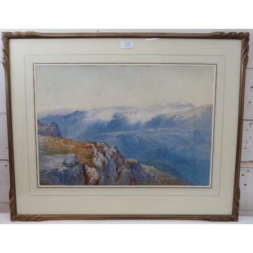 575 - E H Marten - A framed and glazed watercolour,  'Creeping Mist from Great Gable, Cumberland', signed ... 