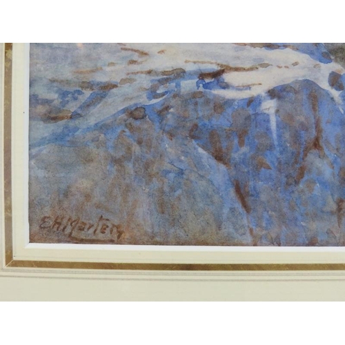 575 - E H Marten - A framed and glazed watercolour,  'Creeping Mist from Great Gable, Cumberland', signed ... 