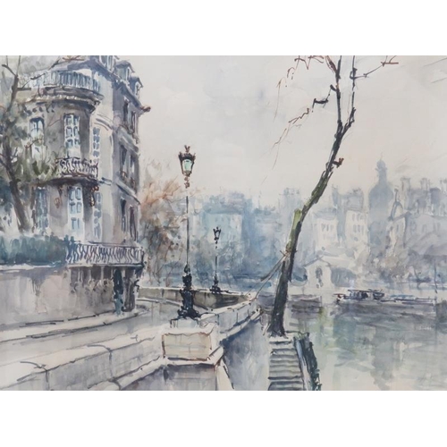 576 - Framed and glazed watercolour, Paris street scene, signed lower right indistinctly, 37cm x 48cm.
Con... 